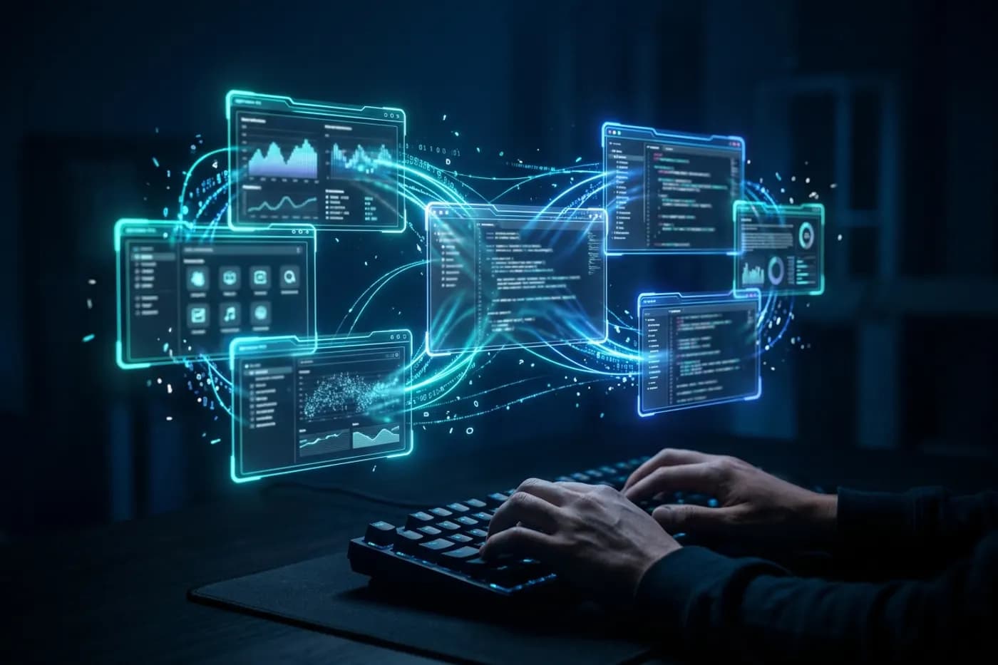 Business systems linked together by lines of data.