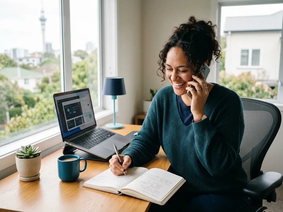 A person talking on the phone and writing notes in a notebook